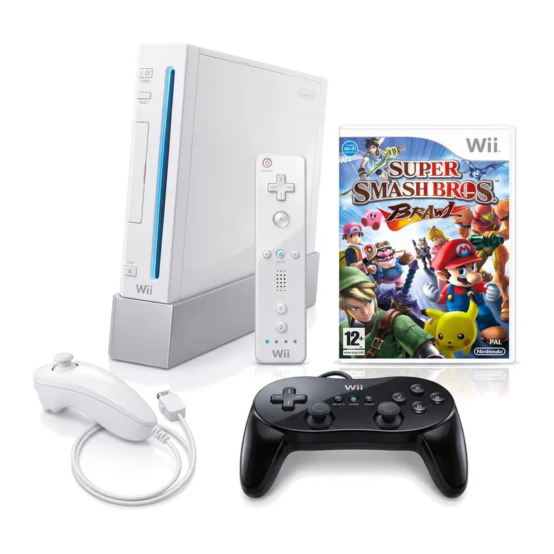 Wii Console - Wit + Super Smash Bros + Classic Controller bundel