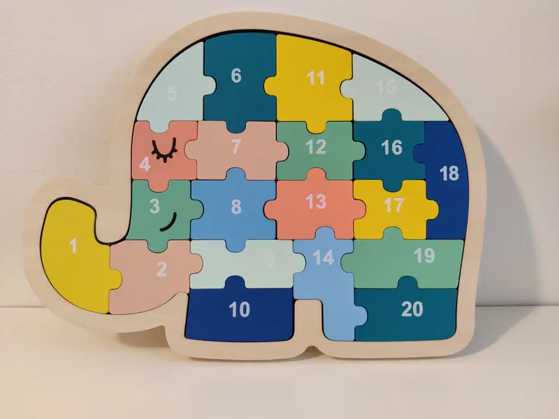 Wooden Number 1-20 Puzzle Elephant mix colors